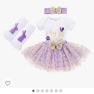 My 1st Easter Baby Girl Rabbit Romper Pink Tulle Tutu Dress